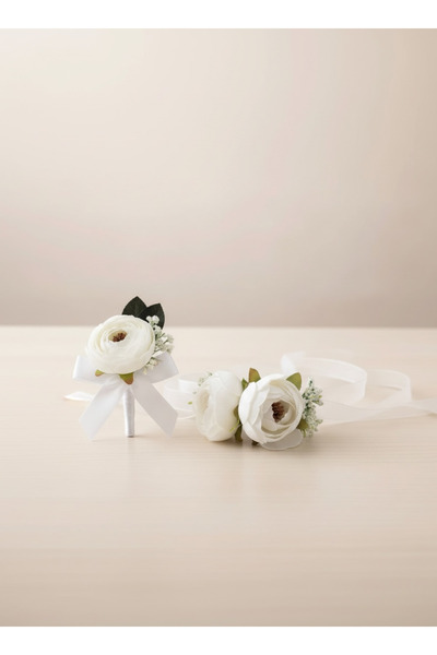 BTRENDY Damat Yaka Çiçeği Ve Gelin Bilekliği-Aksesuar Set