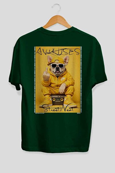Ankhises For Dog Lovers 62 Green Oversize T-Shirt with Back Dog Print 100% Co...