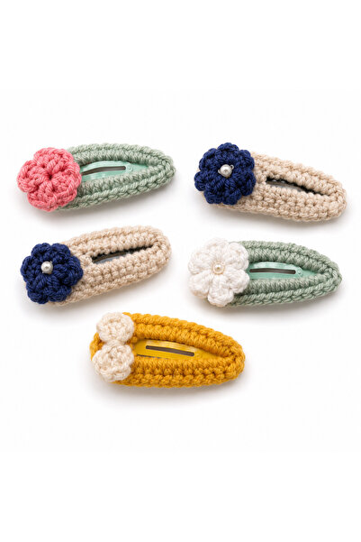 Handmade 5 Pcs Hair Clips Set for Girls Cute Knitted Floral Snap Barrettes