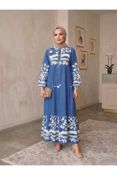 ECEYLÜL MODA Women's Black Viscose Cotton Loose Cut Patterned Hijab Dress – C...