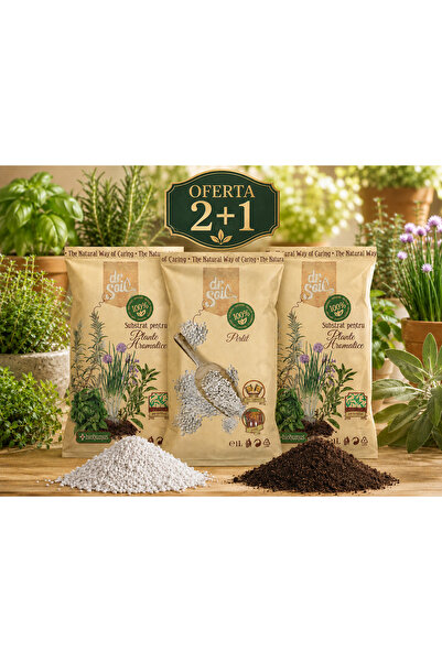 Dr Soil Set 2+1, Substrat Dr.Soil pentru plante aromatice 2 x 1L + Perlit hor...