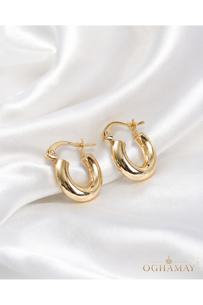 OGHAMAY Kadın Gold Renk Pirinç Halka Küpe 15 mm Parlak Bombeli Model Şık Günl...