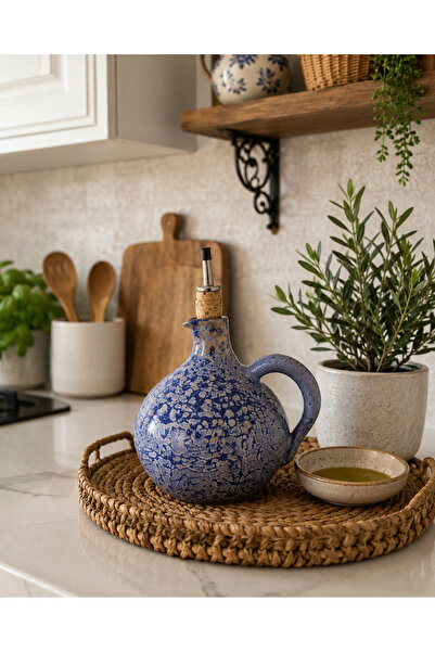 Materra Ceramic Art SERAMİK YAĞDANLIK ÖZEL TASARIM ŞIK EL YAPIMI MAVİ KREM TO...