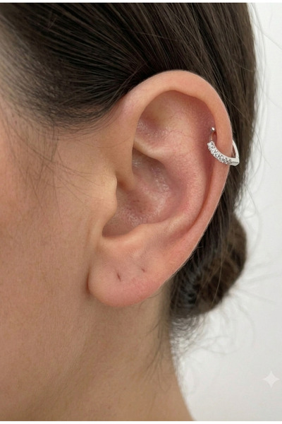 kurukafagift Halka Kalp Şekilli Zirkon Taşlı Çelik Piercing Helix Tragus Lob ...