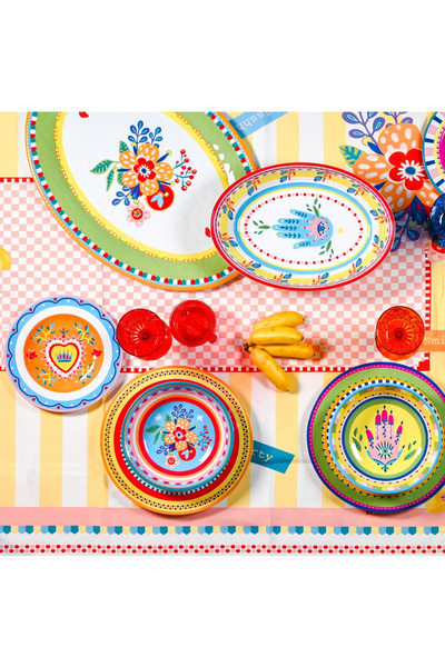 Baci Milano Mamma Mia Çiçek Desenli Oval Servis Tabağı 50 cm x 35 cm