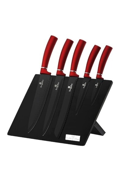 Berlinger Haus Set de 5 cuțite cu suport magnetic Burgundy Metallic Line, Oțe...