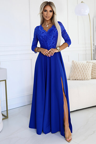 OEM AMBER κομψή μακριά δαντέλα με ντεκολτέ - ROYAL BLUE Καθημερινό για μεγάλα...