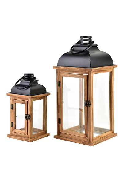 MONDEX Set de felinare Lemn Sticlă Metal LEVI LEVI 21x21x48cm / 14x14x30cm Ne...
