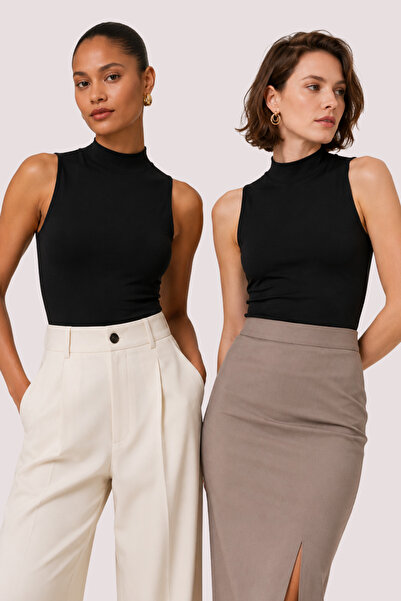 Loule Women's 2-Piece Stand Collar Sleeveless Cotton & Modal Stretchy Basic U...