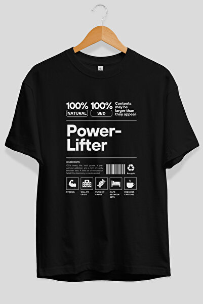 Ankhises Tricou negru supradimensionat cu imprimeu frontal Powerlifter, 100% ...