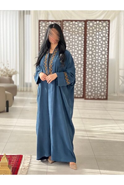 elegant veil Turquoise Abaya with Luxurious Hand Embroidery – Bashat Story