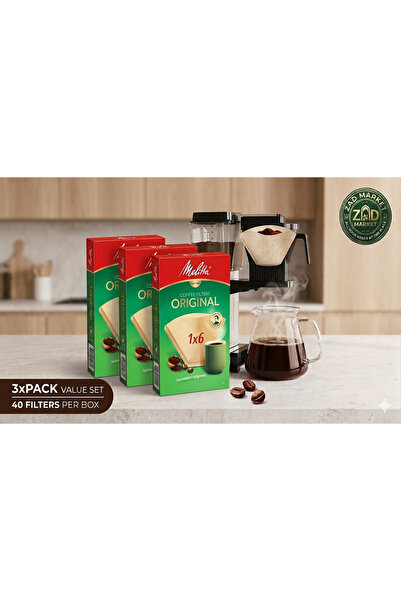 melitta مجموعة التوفير من فلاتر قهوة 1X6 ميليتا الأصلية - 3 عبوات (40 فلتر لك...