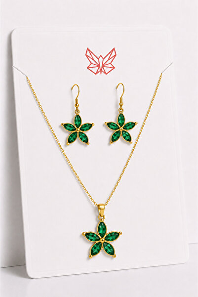 MakeWell Lotus Flower Figured Gold Necklace and Earring Jewelry Set – Women's...