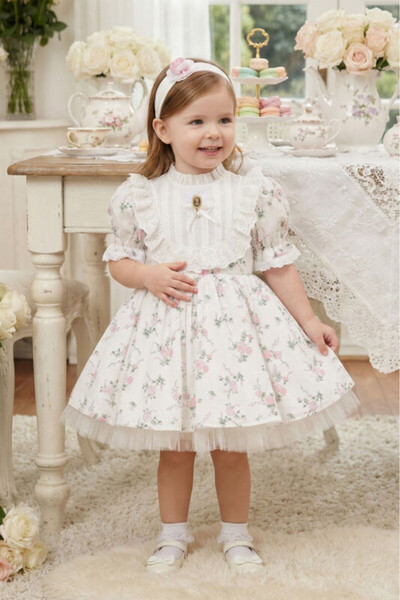 Pamina Baby Girl Evening Dress Vintage Floral Brooch Dress and Headband Set -...