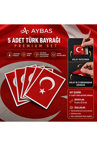 Aybas 5’li Türk Bayrağı Arma Patch Seti – Kumaş Üzerine Uygulanabilir Tişört,...