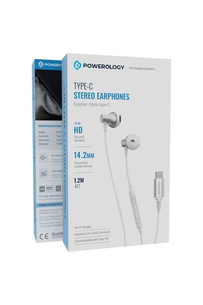 Powerology Type-C Stereo Earphones White
