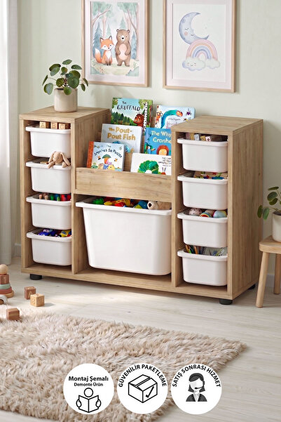 Bofigo 9 Sepetli Dolap Oyuncak Dolabı Çok Amaçlı Dolap Montessori Kitaplıklı ...
