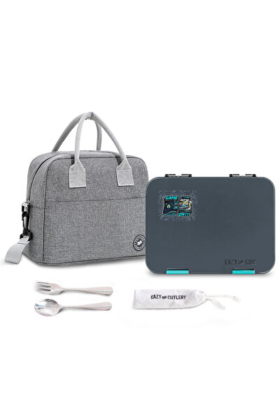 Eazy Kids Convertible Bento Lunch Box w/ Insulated Lunch Bag – Game ON Grey