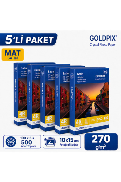 Goldpix 270gr 10x15cm Mat Fotoğraf Kağıdı - 5'li Paket 500 Adet Satin İnkjet