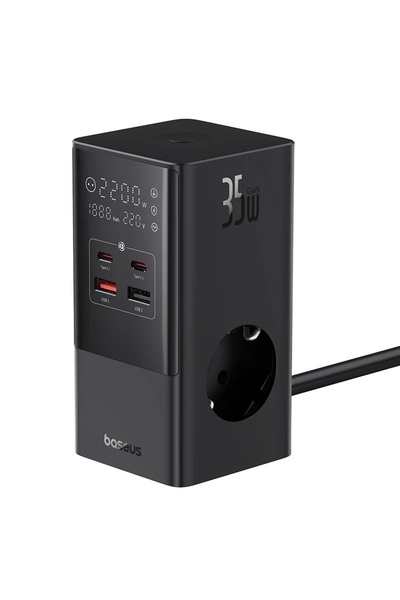 Baseus PowerCombo Tower Digital 35W Priză Multiplă, 3 AC, 2 USB, 2 USB-C, 1.5...