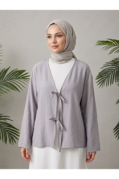 Foremia Front-Tie Tunic-Light Gray