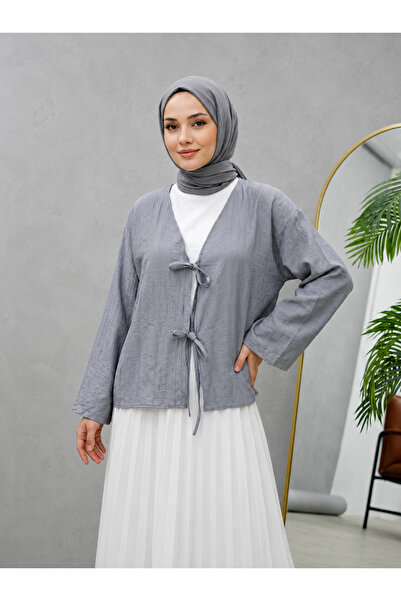 Foremia Front-Tie Tunic-Grey