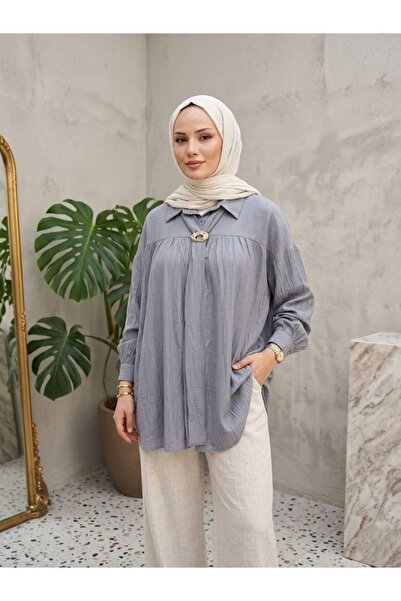 Naknaku Drawstring Cuffed Belt Buckle Detail Tunic-Grey