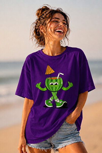 ArtYus Watermelon Character Printed Unisex Oversize T-Shirt – Cotton Crew Nec...