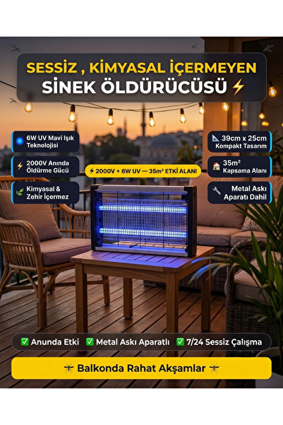 emybox Elektrikli Sinek Öldürücü 6W UV Işıklı 2000V Zehirsiz Sivrisinek Kovuc...
