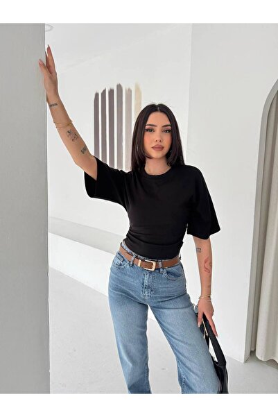 gozdefashion Women's Bat T-Shirt with Drawstring Waist Detail
