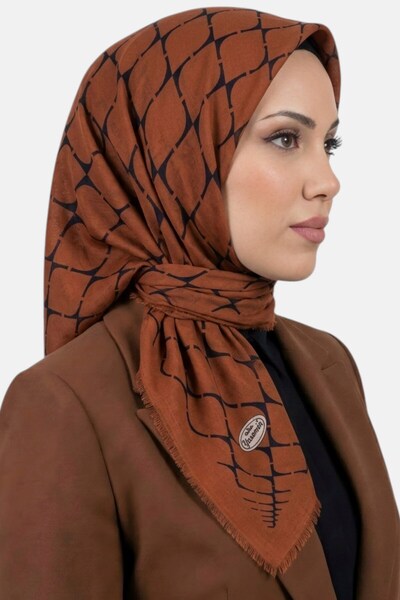 hadiora وشاح نسائي برتقالي منقوش هندسيًا من قماش التيمبل