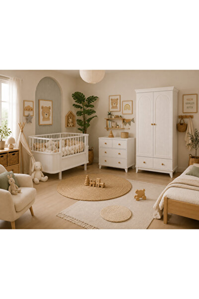 Koza %100 MDF Bohem 2 Kapılı Bebek & Çocuk Gardırop & Bonnie 4 Çekmeceli Şifo...