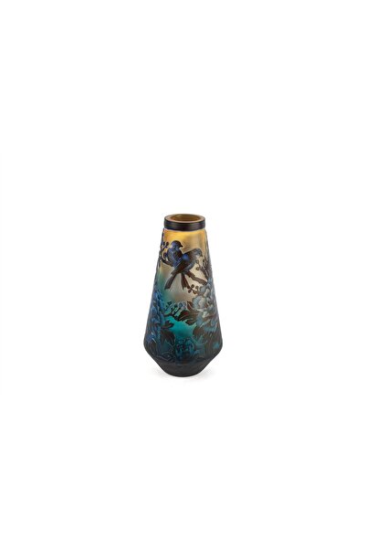 Mikasa Moor Navy Blue Floral Bird Embossed Vase 18X35Cm