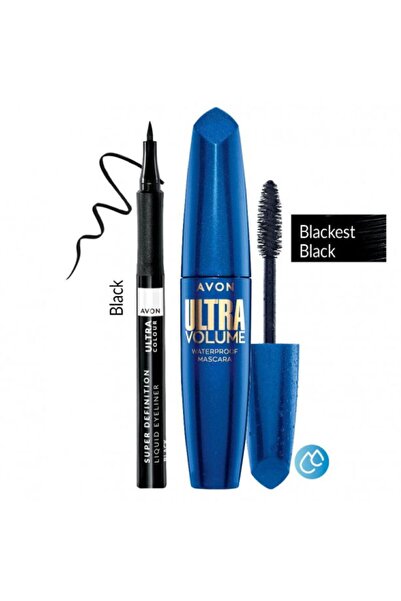 AVON Σετ Άνω και Κάτω Βλεφαρίδων Υπέρ-όγκου, Αδιάβροχο & Μαύρο Eyeliner