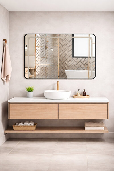 CMHOME RECTANGULAR LED BATHROOM MIRROR 80X60CM MATT BLACK FRAME