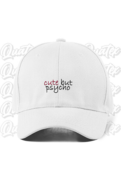CapHub Cute but Psycho Embroidered Hat - White Color 100% Cotton Gabardine Un...