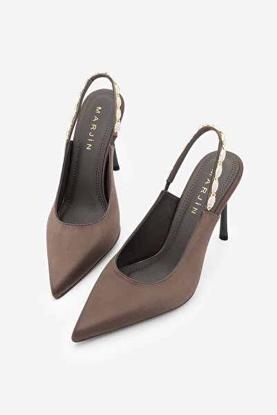 Marjin Women's Stiletto Pointed Toe Stoned Open Back Thin Classic Evening Dre...