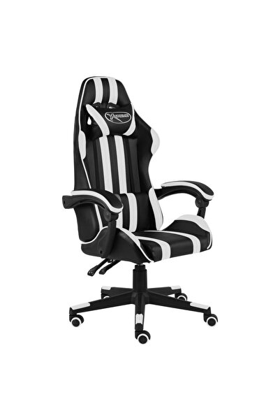 vidaxl Scaun de racing, negru și alb, piele ecologică