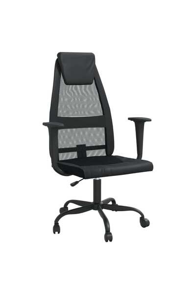 vidaxl Scaun birou reglabil în înălțime negru piele artificială/plasă