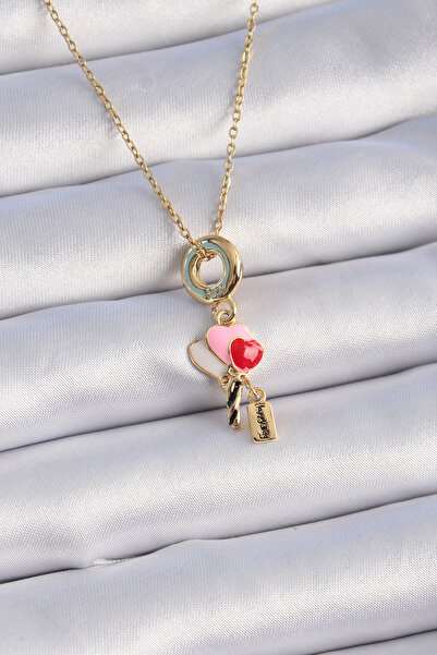 OGHAMAY 316L Steel Gold Color Colorful Heart Figure Charm Model Women's Necklace