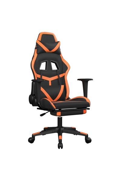 vidaxl Scaun gaming masaj/suport picioare, negru/portocaliu, piele