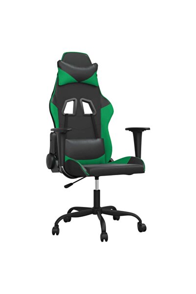vidaxl Scaun de gaming de masaj, negru și verde, piele ecologică