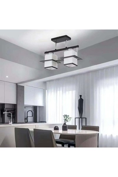 CMHOME Lustra Clasica Aramis cu Lemn Abajur Patrat 2X E27 Alb Negru
