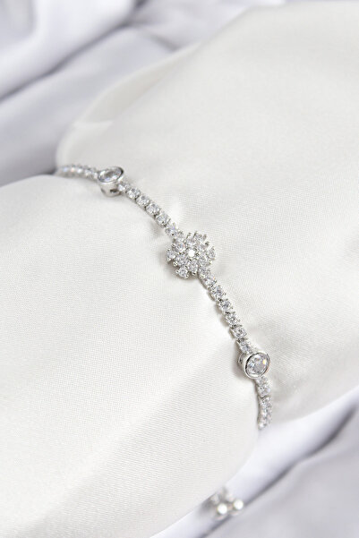 OGHAMAY Brass Zircon Stone Snowflake Model Silver Color Elevator Women's Brac...