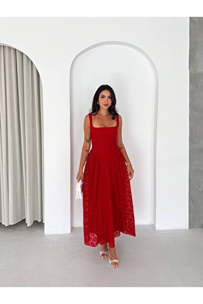 Bella Breeze Rochie midi cu guler pătrat cu textură din dantelă Rochie elegan...