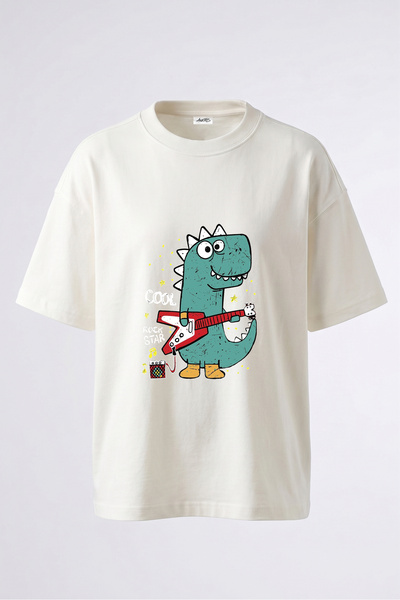 Anetos Tricou supradimensionat din bumbac alb cu imprimeu pe spate Dino Rocks...