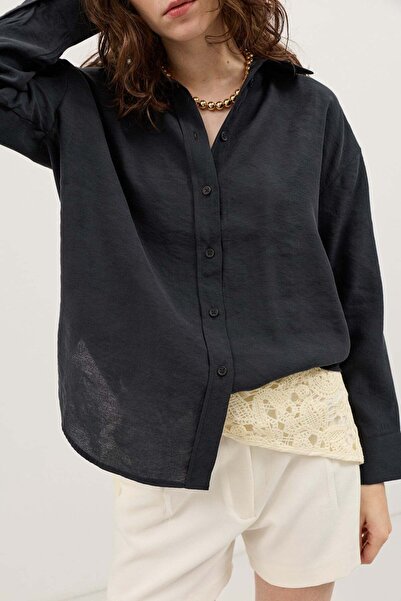Antioch Black Modal Blend Relaxed Women's Shirt