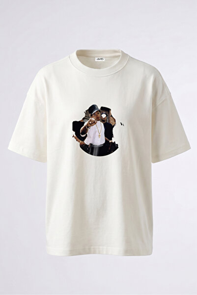 Anetos Eazy E Design ruksak Štampano Pamuk beli Oversize kroj T-shirt