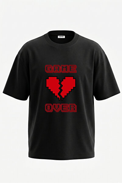 Anetos Tricou oversize negru din bumbac cu imprimeu pe spate Game Over Broken...
