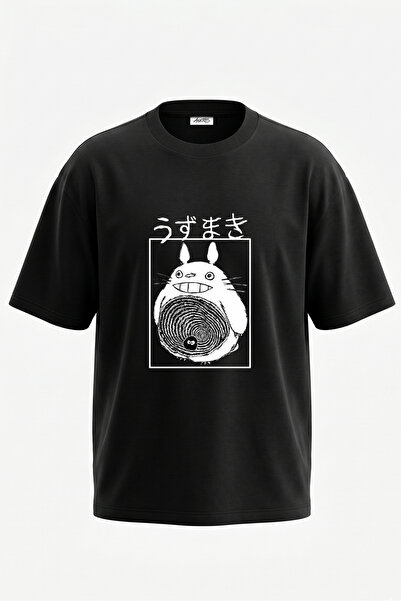 Anetos Tricou oversize negru din bumbac cu imprimeu pe spate Totoro Uzumaki D...